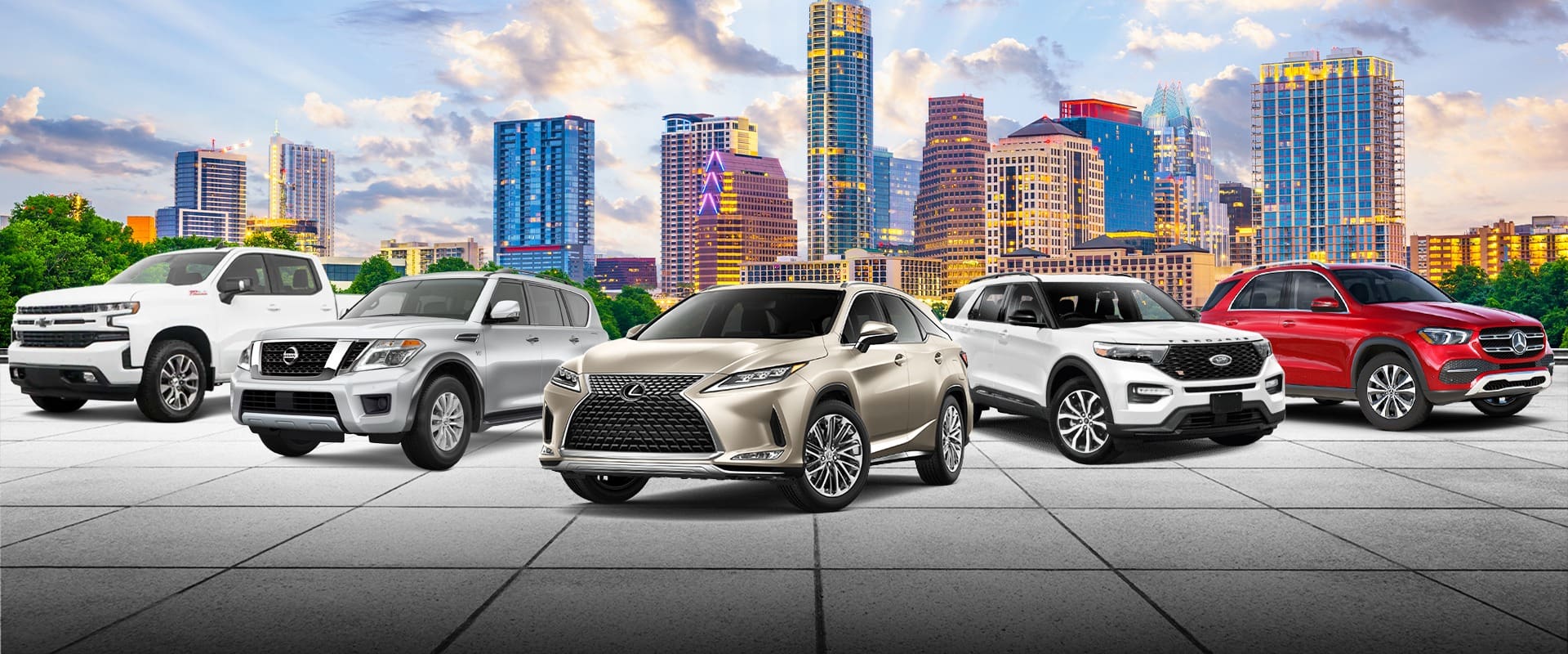 Austin skyline with new cars